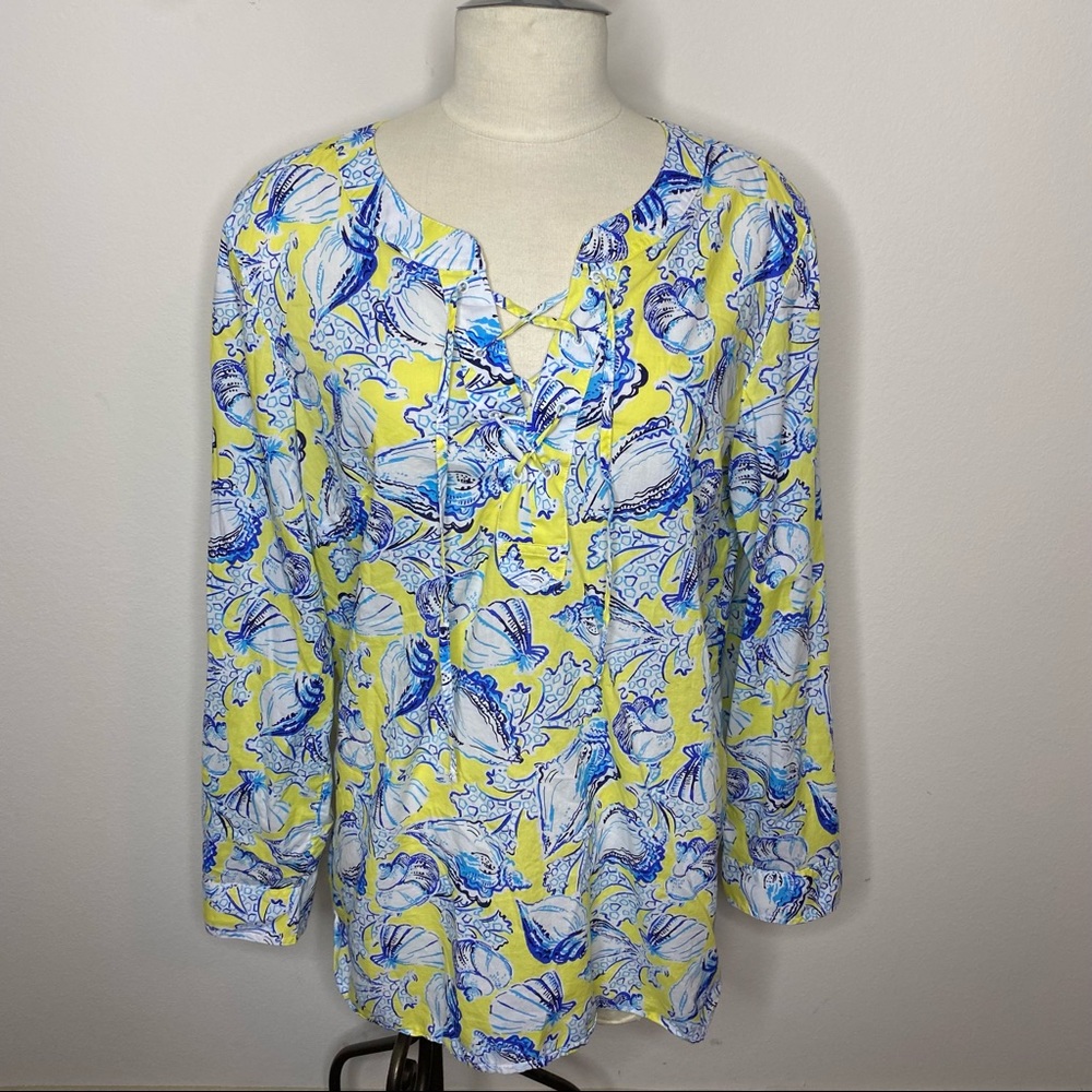 Talbots Yellow and Blue Seashell 🐚 Long Sleeve Tunic
